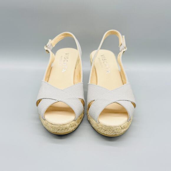 Viscata Sandals Womens 9 Gray Canvas Wedge Espadrille Slingback Shoes Barcelona - Picture 3 of 13
